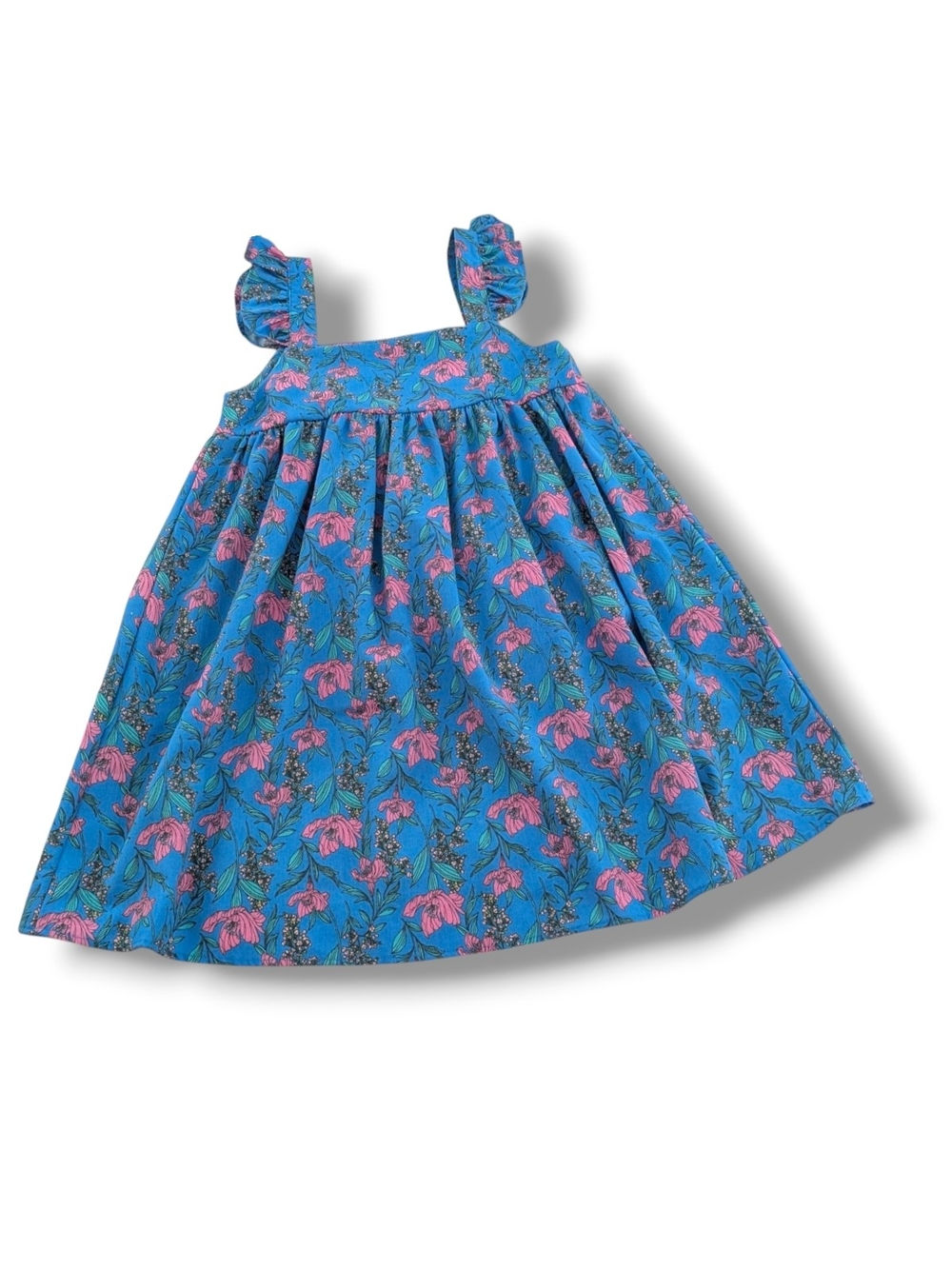 Blu Pepper "By The River" Blue Floral Mini Dress with Pink Blooms, Sz S